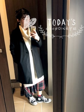 「RETRO GIRL（レトロガール）のアイテム（チェスターコート）」を使った、桜咲さん（レディース・157cm）の冬コーディネート