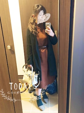「RETRO GIRL（レトロガール）のアイテム（チェスターコート）」を使った、桜咲さん（レディース・157cm）の冬コーディネート