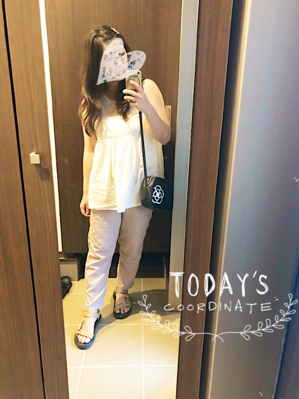 「夏、おしゃれさんと繋がりたい、ラクチンコーデ、ヌーディーカラー、スポーツサンダル」｜「GUのアイテム（パンツ、ピンク系）」を使った、桜咲さん（レディース・157cm）の夏コーディネートの1枚目の写真