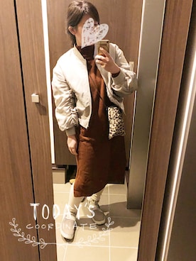 「GUコーデ」｜「アイテム（MA-1）」を使った、桜咲さん（レディース・157cm）の冬コーディネート