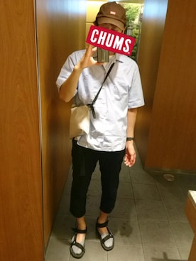 「CHUMS（チャムス）のアイテム（キャップ）」を使った、かっしーさん（メンズ・183cm）の夏コーディネート