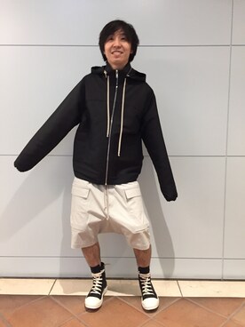 「Rick Owens（リックオウエンス）のアイテム（ジャケット/アウター）」を使った、fujisakiさん（メンズ・172cm）の冬コーディネート