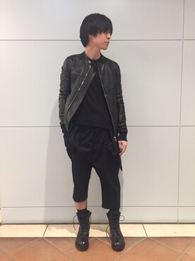 「RICK OWENS」｜「アイテム（ライダースジャケット）」を使った、fujisakiさん（メンズ・172cm）の冬コーディネート