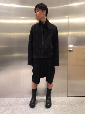 「Rick Owens（リックオウエンス）のアイテム（ジャケット/アウター）」を使った、fujisakiさん（メンズ・172cm）の春コーディネート