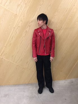 「JOHN LAWRENCE SULLIVAN（ジョンローレンスサリバン）のアイテム（ライダースジャケット）」を使った、fujisakiさん（メンズ・172cm）の春コーディネート