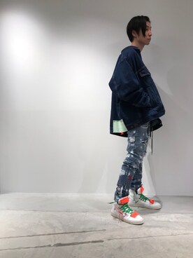 「off white（オフホワイト）のアイテム（ジャケット/アウター）」を使った、fujisakiさん（メンズ・172cm）の春コーディネート