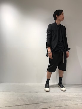 「Rick Owens（リックオウエンス）のアイテム（ジャケット/アウター）」を使った、fujisakiさん（メンズ・172cm）の夏コーディネート