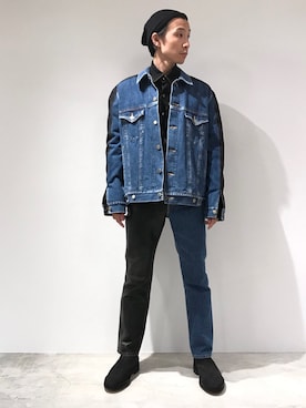 「JOHN LAWRENCE SULLIVAN（ジョンローレンスサリバン）のアイテム（デニムジャケット）」を使った、fujisakiさん（メンズ・172cm）の秋コーディネート