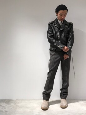 「JOHN LAWRENCE SULLIVAN（ジョンローレンスサリバン）のアイテム（ライダースジャケット）」を使った、fujisakiさん（メンズ・172cm）の秋コーディネート