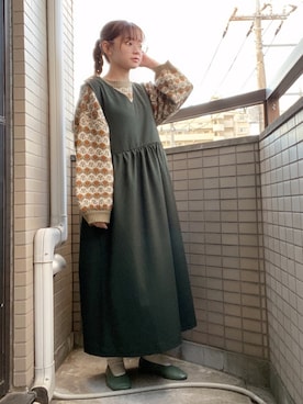 「レトロ」｜「アイテム（ジャンパースカート）」を使った、けいさん（レディース・155cm）の冬コーディネート