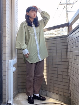 「ロングシャツ」｜「アイテム（セットアップ）」を使った、けいさん（レディース・155cm）の春コーディネート
