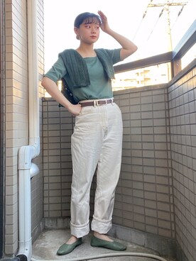 「アイテム（バレエシューズ、グリーン系）」を使った、けいさん（レディース・155cm）の春コーディネート