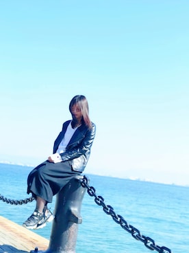 「unrelaxing（アンリラクシング）のアイテム（ライダースジャケット）」を使った、OwOさん（レディース・156cm）の秋コーディネート