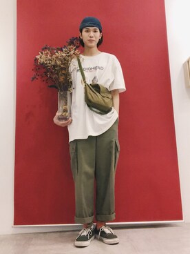 「plain-me（プレインミー）のアイテム（帽子）」を使った、吳さん（メンズ・168cm）の春コーディネート