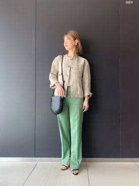 「ノーカラー」｜「アイテム（デニムジャケット）」を使った、handa  さん（レディース・154cm）の春コーディネート