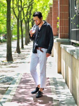 「menswear」｜「アイテム（その他シューズ）」を使った、张爷さん（メンズ・179cm）の春コーディネート