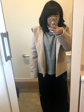 「RAY CASSIN（レイカズン）のショートフーデットコート（その他アウター、ピンク系）」を使った、kiyaさん（レディース）の冬コーディネート