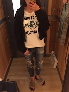 「MOUSSY（マウジー）のアイテム（ナイロンジャケット）」を使った、yobonjirinさん（レディース・160cm）の春コーディネート
