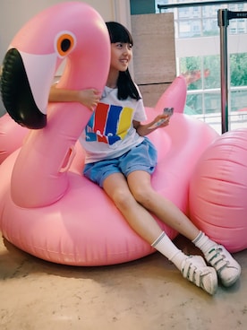 「MSGM（エムエスジーエム）のアイテム（トップス）」を使った、Shu&Yeenさん（キッズ・132cm）の夏コーディネート