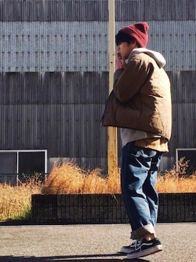 「ノーカラージャケット」｜「アイテム（オールインワン・サロペット）」を使った、シンタロウさん（メンズ・175cm）の冬コーディネート