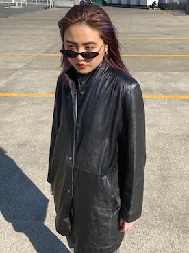 「古着女子」｜「アイテム（ライダースジャケット）」を使った、YUKAさん（レディース・160cm）の冬コーディネート