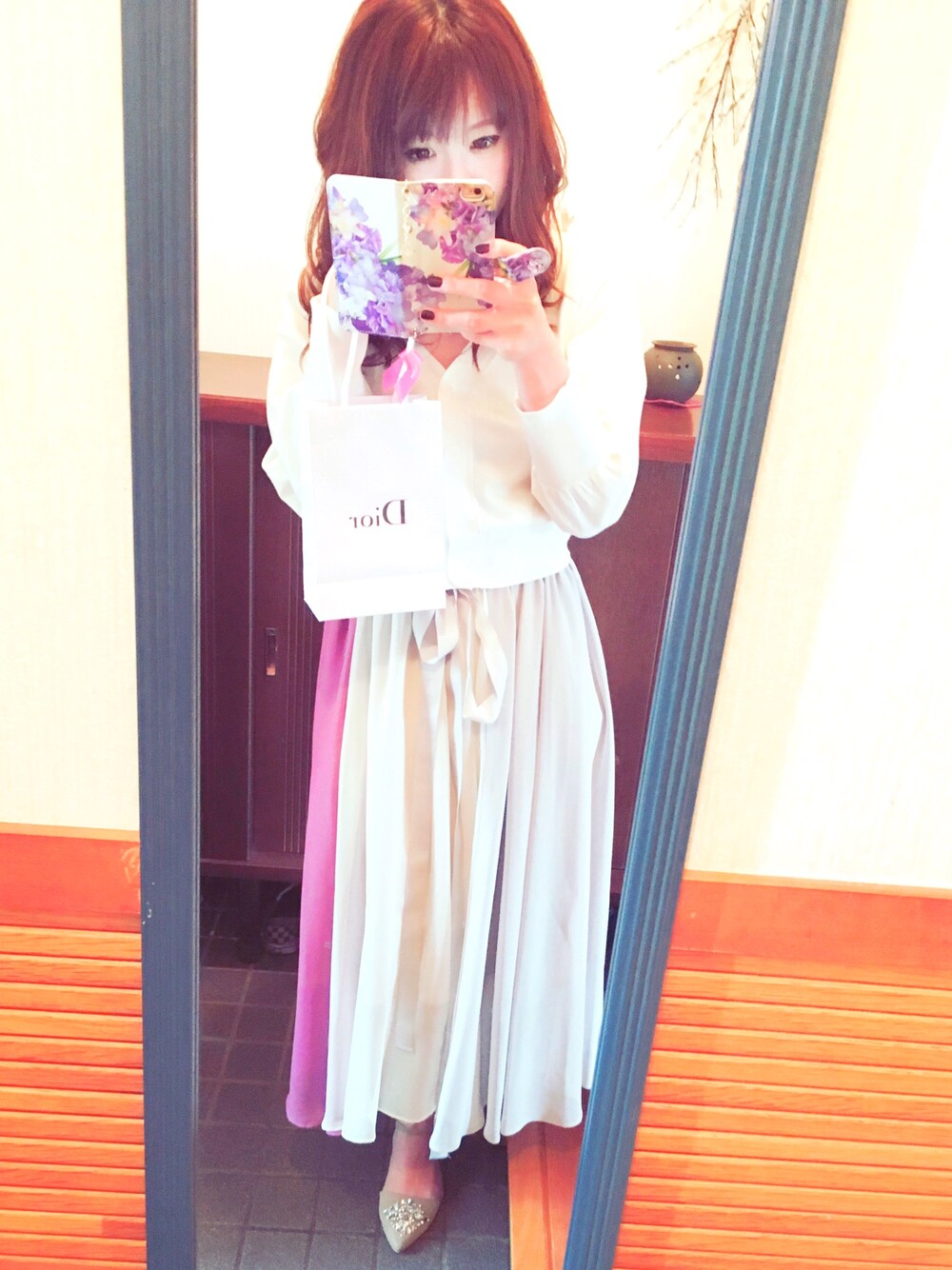 「春コーデ、美容院、誕生日、誕生日コーデ、マキシスカート、今日のコーデ、おしゃれさんと繋がりたい、ボリューム袖」｜「ECLINの《ZOZO限定カラー再入荷》カラーブロックギャザリングスカート（スカート、ピンク系）」を使った、chikaさん（レディース・165cm）の春コーディネートの1枚目の写真