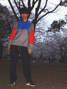 「花見」｜「アイテム（ナイロンジャケット）」を使った、kaitoさん（メンズ・189cm）の冬コーディネート