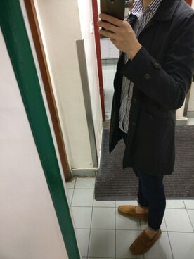 「GU（ジーユー）のアイテム（ピーコート）」を使った、Ryan SOさん（メンズ・182cm）の冬コーディネート