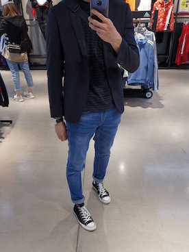 「PULL&BEAR（プルアンドベア）のアイテム（デニムパンツ）」を使った、Ryan SOさん（メンズ・182cm）の冬コーディネート