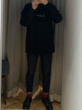 「Yohji Yamamoto（ヨウジヤマモト）のアイテム（Tシャツ/カットソー、ブラック系）」を使った、Shunya Kさん（メンズ）の春コーディネート