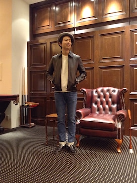 「NANO universe（ナノユニバース）のアイテム（ライダースジャケット）」を使った、nano・universe 渋谷神南 Mensさん（メンズ・170cm）の秋コーディネート