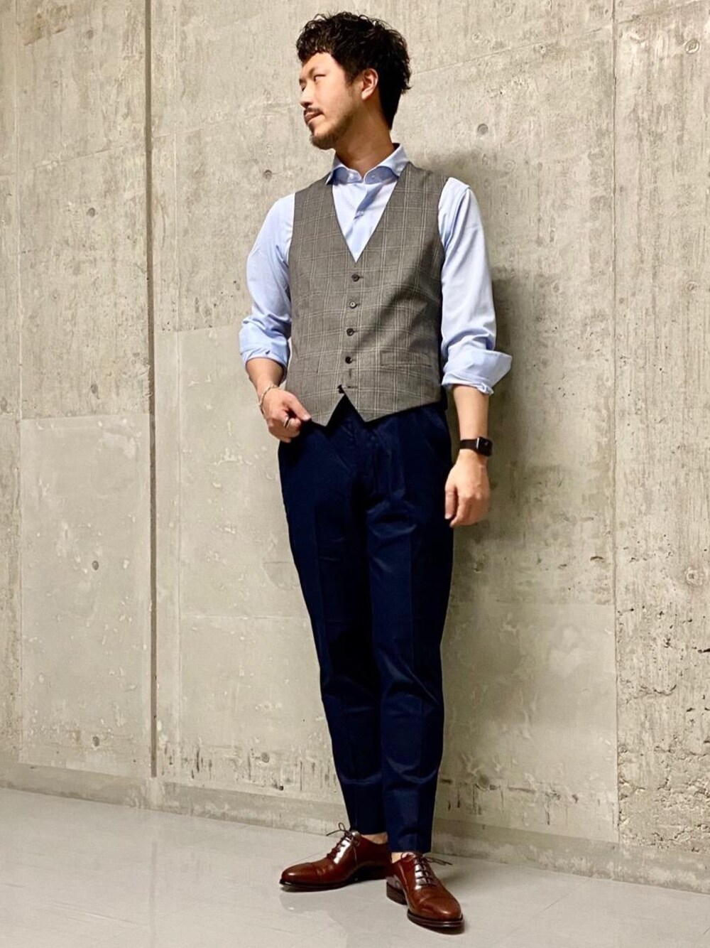 「サスペンダー、office、クールビズ、ベストスタイル、Summer Pants」｜「JALAN SRIWIJAYAの[ジャランスリウァヤ] Jalan Sriwijaya 5アイレット キャップトゥ シューズ（ドレスシューズ、ブラウン系）」を使った、miyamoto_さん（メンズ・181cm）の夏コーディネートの1枚目の写真
