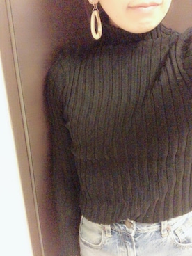 「fifth（フィフス）のフィットニットタートルトップス/リブニット（ニット/セーター、ブラック系）」を使った、meguさん（レディース・158cm）の冬コーディネート
