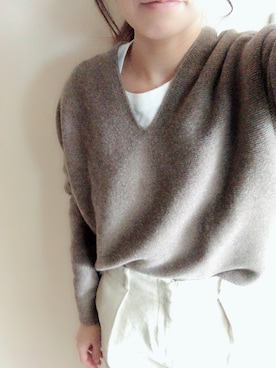 「UNIQLO（ユニクロ）の3Dプレミアムラムコクーンセーター（長袖）（ニット/セーター、ブラウン系）」を使った、meguさん（レディース・158cm）の冬コーディネート