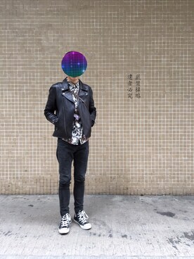 「sneakers」｜「アイテム（ライダースジャケット）」を使った、k_nootdさん（メンズ・169cm）の冬コーディネート