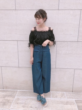 「アイテム（サンダル、グリーン系）」を使った、ま つ ゆ か ◡̈*さん（レディース・166cm）の夏コーディネート