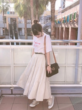 「アイテム（アナログ腕時計）」を使った、ま つ ゆ か ◡̈*さん（レディース・166cm）の夏コーディネート