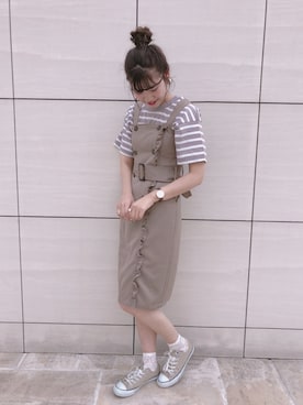 「アイテム（アナログ腕時計）」を使った、ま つ ゆ か ◡̈*さん（レディース・166cm）の夏コーディネート