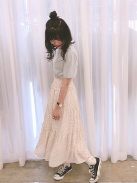 「アイテム（アナログ腕時計）」を使った、ま つ ゆ か ◡̈*さん（レディース・166cm）の夏コーディネート