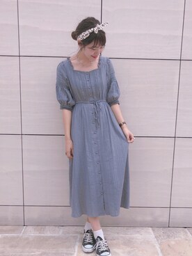 「アイテム（バンダナ/スカーフ、ホワイト系）」を使った、ま つ ゆ か ◡̈*さん（レディース・166cm）の秋コーディネート