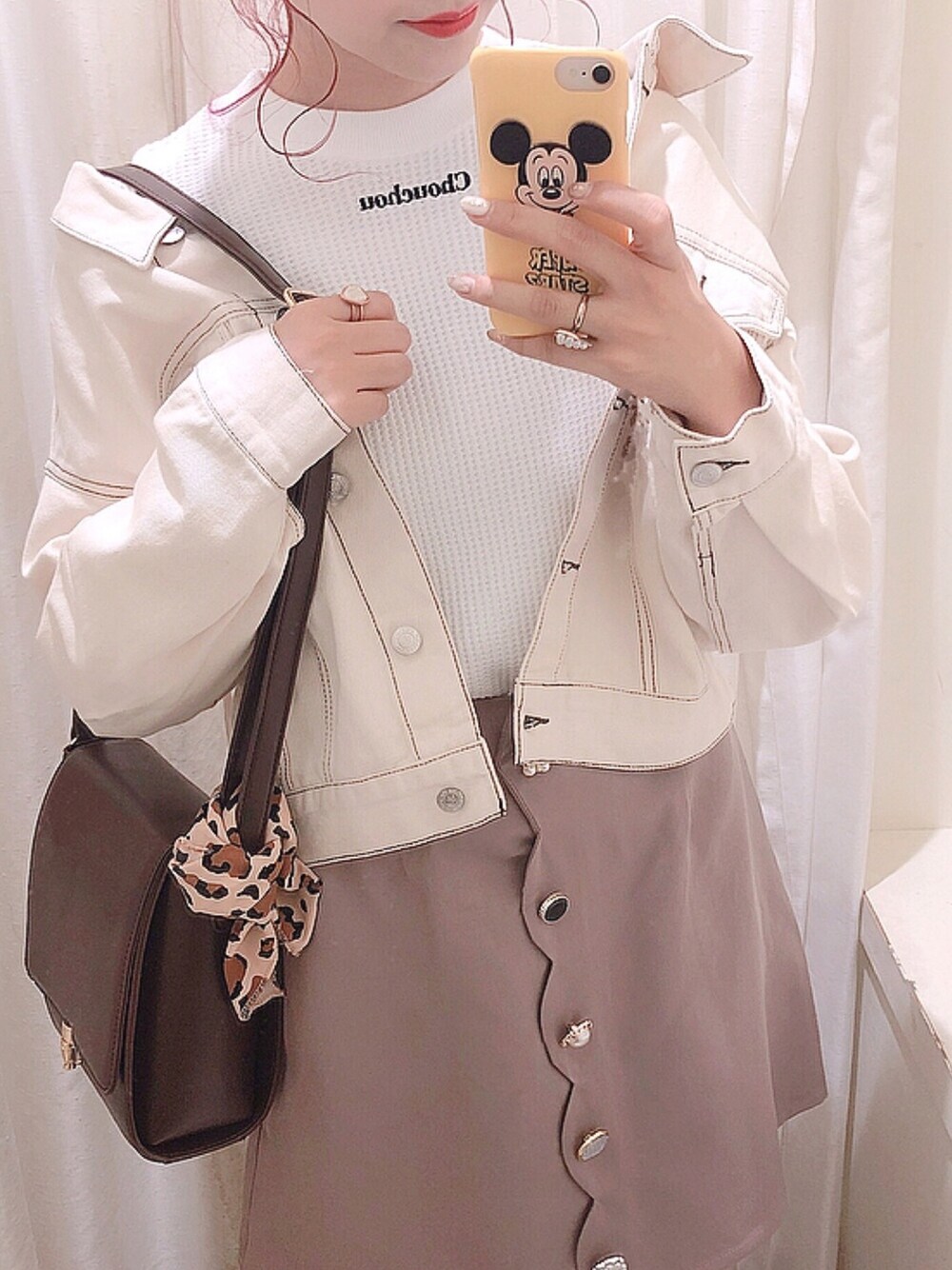 「ナイスクラップ、nice claup、one after another NICE CLAUP、おしゃれさんと繋がりたい、はるコーデ、春コーデ、春、Gジャン、サーマル、ロゴT」｜「one after another NICE CLAUPのサーマル刺繍トップス（Tシャツ/カットソー、ホワイト系）」を使った、ま つ ゆ か ◡̈*さん（レディース・166cm）の春コーディネートの1枚目の写真