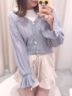 「透かし編みニット」｜ま つ ゆ か ◡̈*さん（レディース・168cm）の夏コーディネート