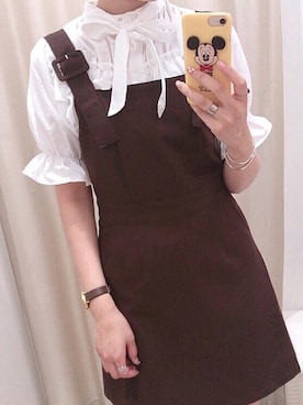 「ボウタイ」｜「アイテム（ジャンパースカート）」を使った、ま つ ゆ か ◡̈*さん（レディース・167cm）の秋コーディネート