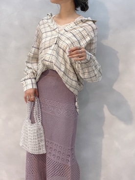 「アイテム（スカート、パープル系）」を使った、ま つ ゆ か ◡̈*さん（レディース・167cm）の春コーディネート