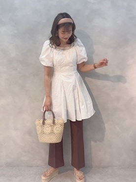 「one after another NICE CLAUP（ワンアフターアナザーナイスクラップ）のアイテム（スラックス、ブラウン系）」を使った、ま つ ゆ か ◡̈*さん（レディース・167cm）の春コーディネート
