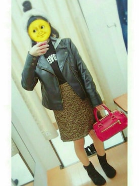 「ヘアバンド」｜「アイテム（ライダースジャケット）」を使った、けにょんさん（レディース・156cm）の冬コーディネート
