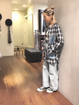 「DIESEL（ディーゼル）のアイテム（ノーカラージャケット）」を使った、¿mamy?さん（レディース・157cm）の冬コーディネート