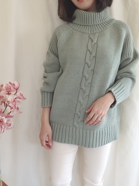 「ミントグリーン」｜「アイテム（ニット/セーター、その他）」を使った、favoriさん（レディース・156cm）の冬コーディネート