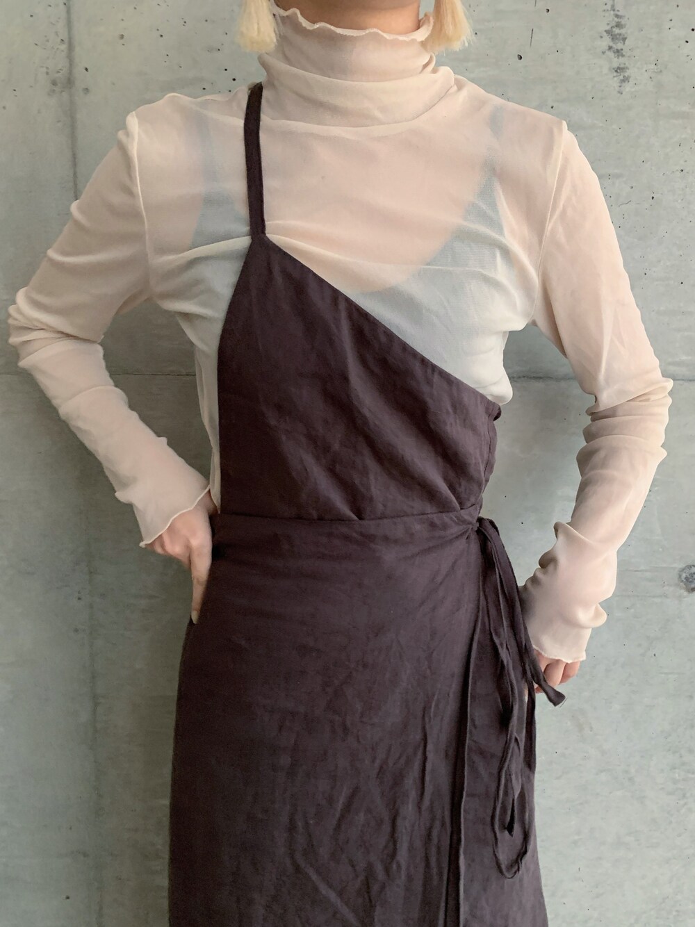 「お洒落さんとつながりたい、ootd、Littlesuzie、マキシワンピ、レイヤードスタイル、シースルー、大人カジュアル、春夏コーデ」｜「littlesuzieのアイテム（スカート、ブラウン系）」を使った、nrpy518さん（レディース・158cm）の春コーディネートの1枚目の写真