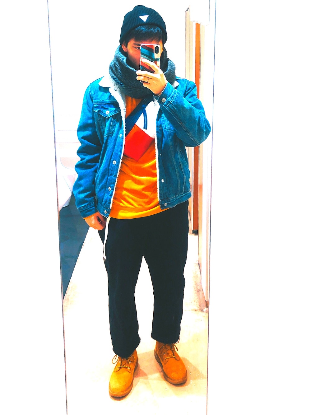「BEAUTY&YOUTH UNITED ARROWSのBY ワイド リブ カットソー -MADE IN JAPAN-（Tシャツ/カットソー、オレンジ系）」を使った、yuさん（メンズ・168cm）の冬コーディネートの1枚目の写真